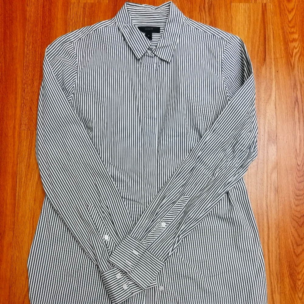 J. Crew Favorite Shirt Gray+White Pinstripe Sz 4